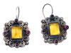 ANTIQUE 925 STERLING SILVER GARNET AMBER EARRINGS PIC-0