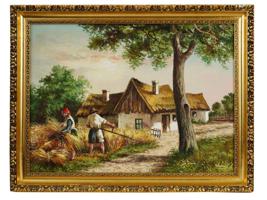 HUNGARIAN HARVEST SCENE PAINTING BY ELEMER KOVACS