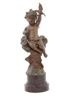 ANTIQUE FRENCH SIGNED BRONZE CHERUB FIGURE C 1900