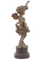 ANTIQUE FRENCH SIGNED BRONZE CHERUB FIGURE C 1900