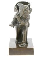 ANTIQUE BRONZE MATCH HOLDER ANGEL WITH WHEATS