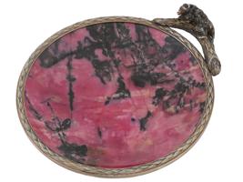 RUSSIAN SILVER AND RHODONITE BOWL W BEAR HANDLE