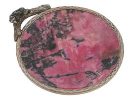 RUSSIAN SILVER AND RHODONITE BOWL W BEAR HANDLE