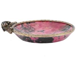 RUSSIAN SILVER AND RHODONITE BOWL W BEAR HANDLE