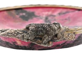 RUSSIAN SILVER AND RHODONITE BOWL W BEAR HANDLE