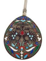 RUSSIAN SILVER CLOISONNE ENAMEL SPOON WITH EAGLE