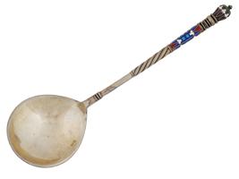 IMPERIAL RUSSIAN SILVER AND CLOISONNE ENAMEL SPOON