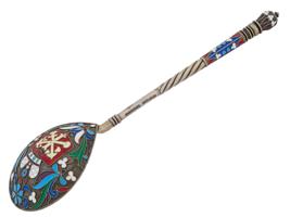 IMPERIAL RUSSIAN SILVER AND CLOISONNE ENAMEL SPOON