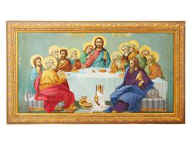 ANTIQUE RUSSIAN ICON OIL PAINTING THE LAST SUPPER
