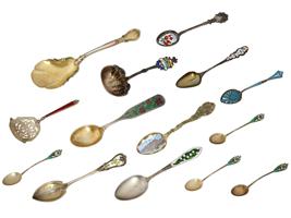 ANTIQUE AND VINTAGE SILVER ENAMEL SOUVENIR SPOONS