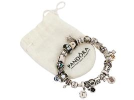 PANDORA BRACELET W SILVER AND GOLD BRAND CHARMS