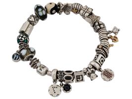 PANDORA BRACELET W SILVER AND GOLD BRAND CHARMS