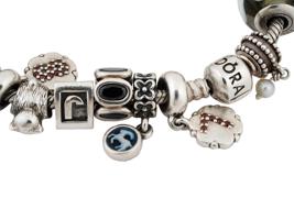 PANDORA BRACELET W SILVER AND GOLD BRAND CHARMS