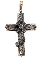 VINTAGE 10K SILVER ROSE CUT DIAMOND CROSS PENDANT