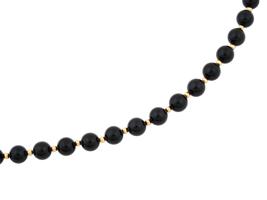 VINTAGE 14K GOLD ACCENT BLACK ONYX BEAD NECKLACE