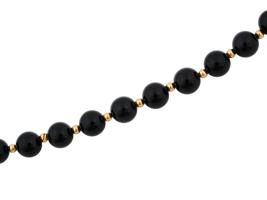 VINTAGE 14K GOLD ACCENT BLACK ONYX BEAD NECKLACE