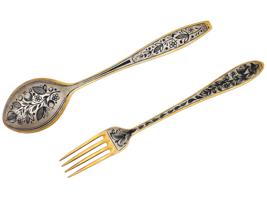 RUSSIAN SOVIET 875 GILT SILVER NIELLO SPOON AND FORK