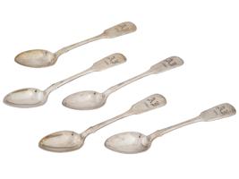 RUSSIAN 84 SILVER SPOONS WITH ENGRAVED INITIALS