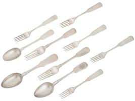 RUSSIAN SILVER TABLE SPOONS AND DINNER FORKS SET