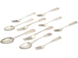 RUSSIAN SILVER TABLE SPOONS AND DINNER FORKS SET