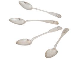 RUSSIAN SILVER TEA SPOONS WITH ENGRAVED MONOGRAMS