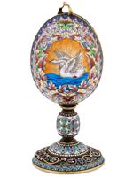 RUSSIAN GILT SILVER ENAMEL ROCK CRYSTAL EGG CASKET