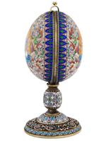 RUSSIAN GILT SILVER ENAMEL ROCK CRYSTAL EGG CASKET