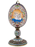 RUSSIAN GILT SILVER ENAMEL ROCK CRYSTAL EGG CASKET