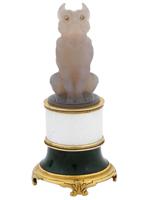 RUSSIAN SILVER ENAMEL JADE CHALCEDONY BULLDOG FIGURE