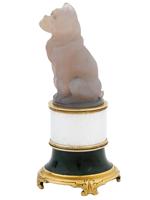 RUSSIAN SILVER ENAMEL JADE CHALCEDONY BULLDOG FIGURE