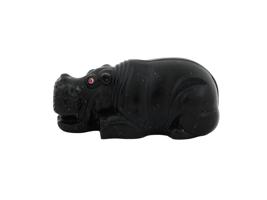 RUSSIAN CARVED BLACK JADE FIGURINE OF A HIPPO