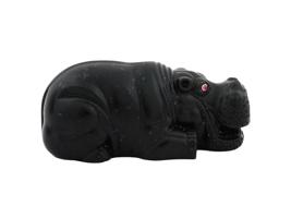 RUSSIAN CARVED BLACK JADE FIGURINE OF A HIPPO