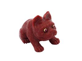 RUSSIAN CARVED RED JASPER FIGURINE OF A BULLDOG