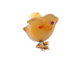 RUSSIAN GILT SILVER CARVED AGATE FIGURINE OF A CHICK