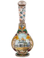 RUSSIAN SILVER ENAMEL PERFUME BOTTLE WITH MINIATURE