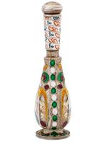 RUSSIAN SILVER ENAMEL PERFUME BOTTLE WITH MINIATURE