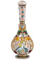 RUSSIAN SILVER ENAMEL PERFUME BOTTLE WITH MINIATURE