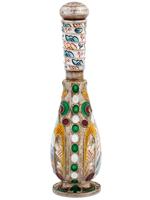 RUSSIAN SILVER ENAMEL PERFUME BOTTLE WITH MINIATURE