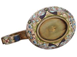 LARGE RUSSIAN SILVER GILT CLOISONNE ENAMEL KOVSH