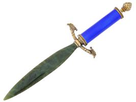 RUSSIAN 88 GILT SILVER ENAMEL JADE LETTER OPENER KNIFE