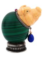 RUSSIAN SILVER MALACHITE EGG WITH JASPER PIG HEAD