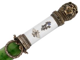 RUSSIAN 88 GILT SILVER ENAMEL JADE LETTER OPENER KNIFE