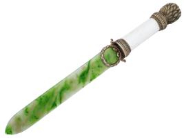 RUSSIAN 88 GILT SILVER ENAMEL JADE LETTER OPENER KNIFE