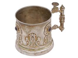 RUSSIAN SILVER GEMSTONE DECOR TEA GLASS HOLDER