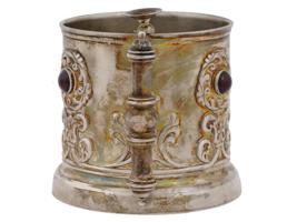 RUSSIAN SILVER GEMSTONE DECOR TEA GLASS HOLDER