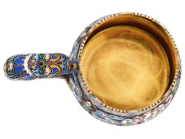 LARGE RUSSIAN 88 GILT SILVER CLOISONNE ENAMEL CUP