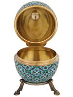 LARGE RUSSIAN SILVER GILT CLOISONNE ENAMEL EGG BOX