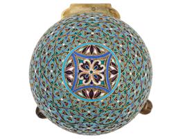 LARGE RUSSIAN SILVER GILT CLOISONNE ENAMEL EGG BOX