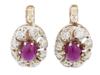 RUSSIAN 14K GOLD RUBY DIAMOND CLUSTER EARRINGS PIC-0