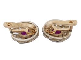 RUSSIAN 14K GOLD RUBY DIAMOND CLUSTER EARRINGS